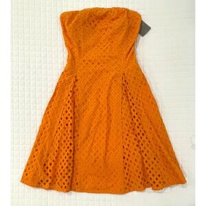 Maeve Anthropologie Orange Strapless Dress Women's Eyelet A Line‎ Size 0